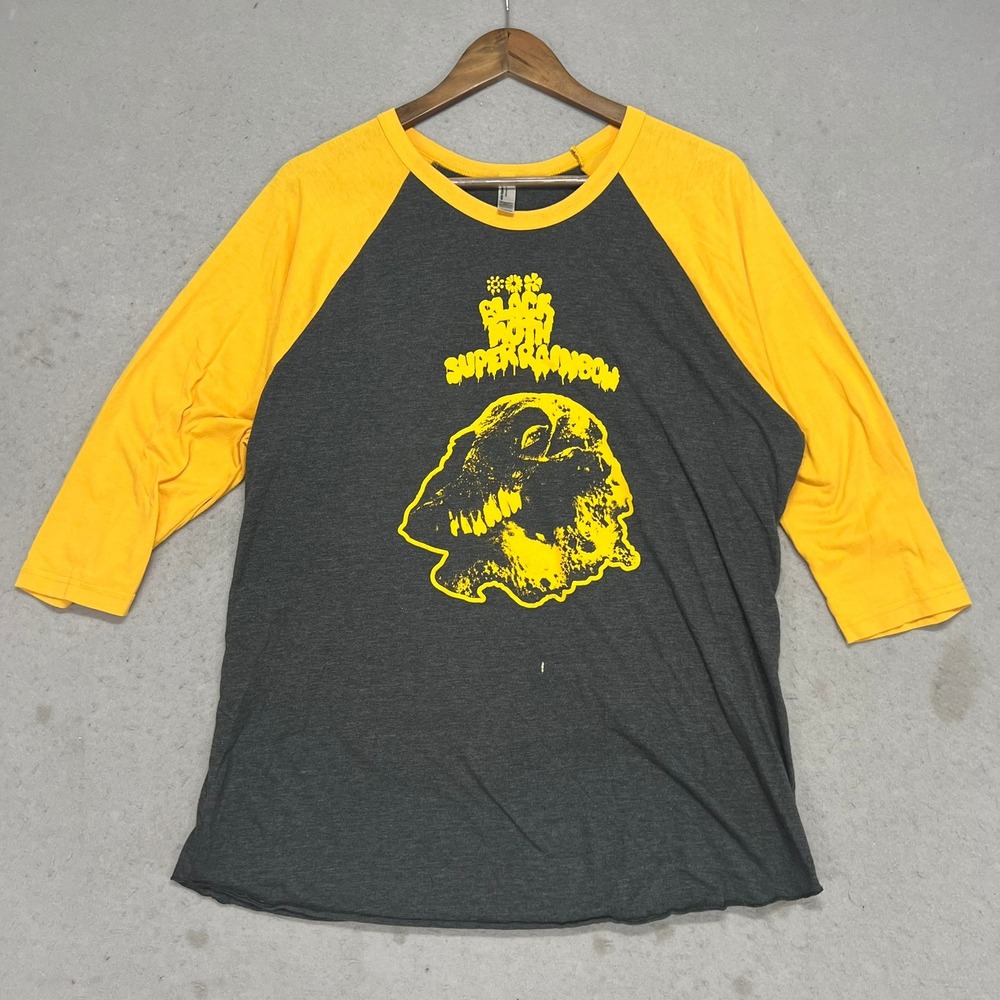 Black Moth Super Rainbow Panic Blooms Fall 2018 Tour Raglan Shirt XL Yellow Grey
